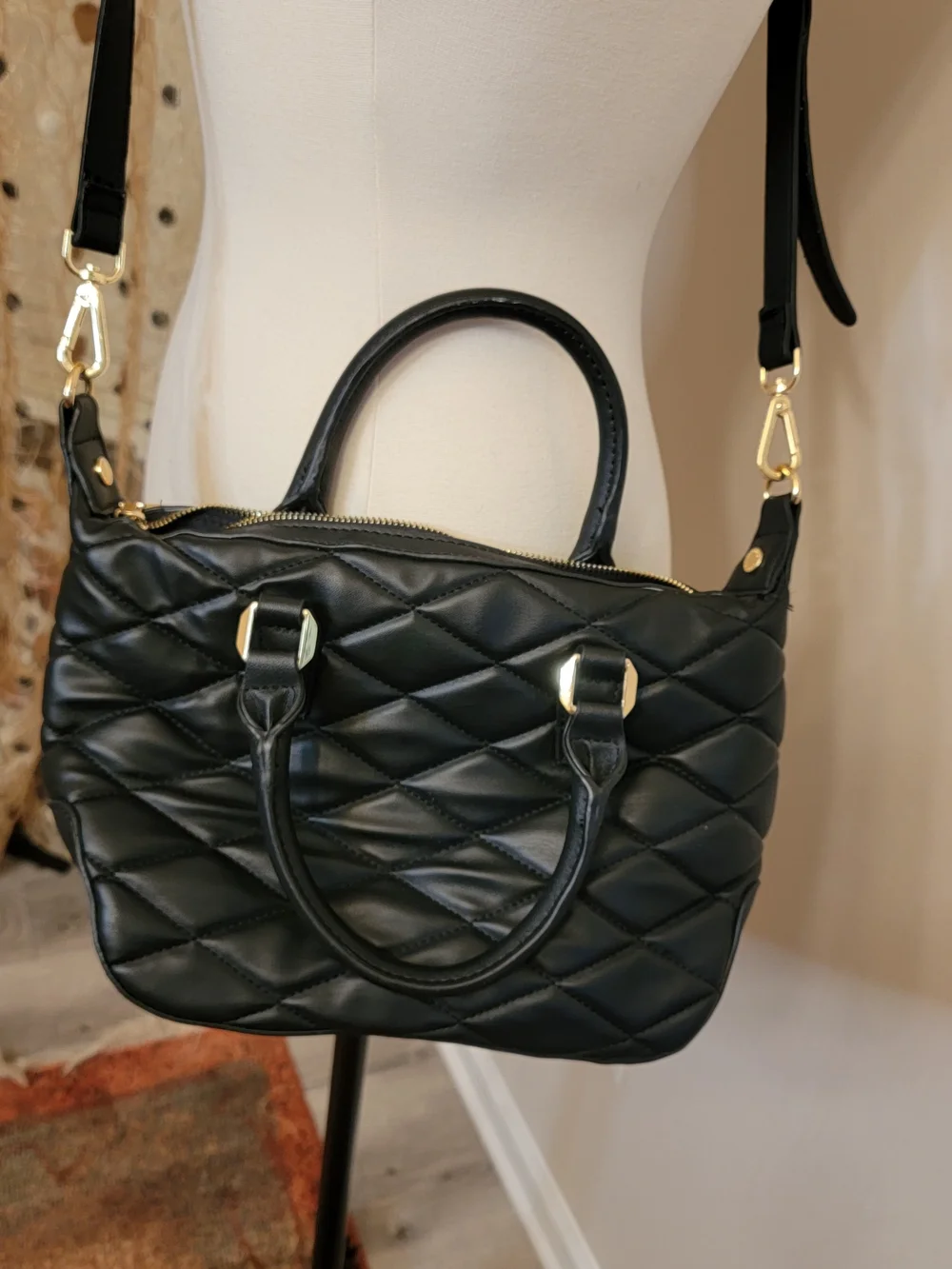 Steve Madden Black Quilted Satchel Crossbody